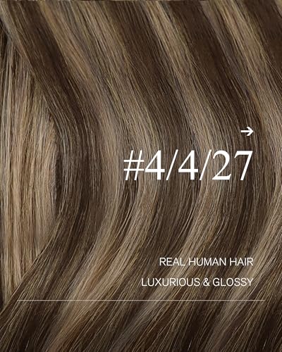 Image of YoungSee Human Hair Weft Extensions Balayage Sew in Hair Extensions Real Human Hair, Dark Brown Mix Caramel Blonde Balayage, Low Daily Maintenance Hair Extension Sew in One Bundle 18inch 100g