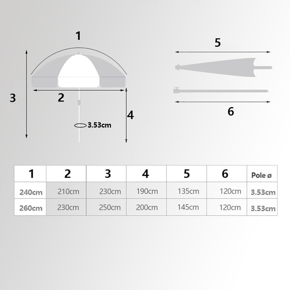 Ombrellone da tavolo anti-UV per patio, mercato, 2,4 m e 2,6 m, rotondo, regolabile in altezza, portatile, parasole per cortile, terrazzo, giardino