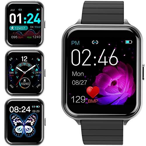 jpantech Smartwatch Reloj Inteligente IP67 con Correa Reemplazable Pulsómetro, Monitor de Sueño, Presión Arterial, 1.3Inch Pantalla Táctil Reloj Inteligente para Mujer Hombre (Negro)
