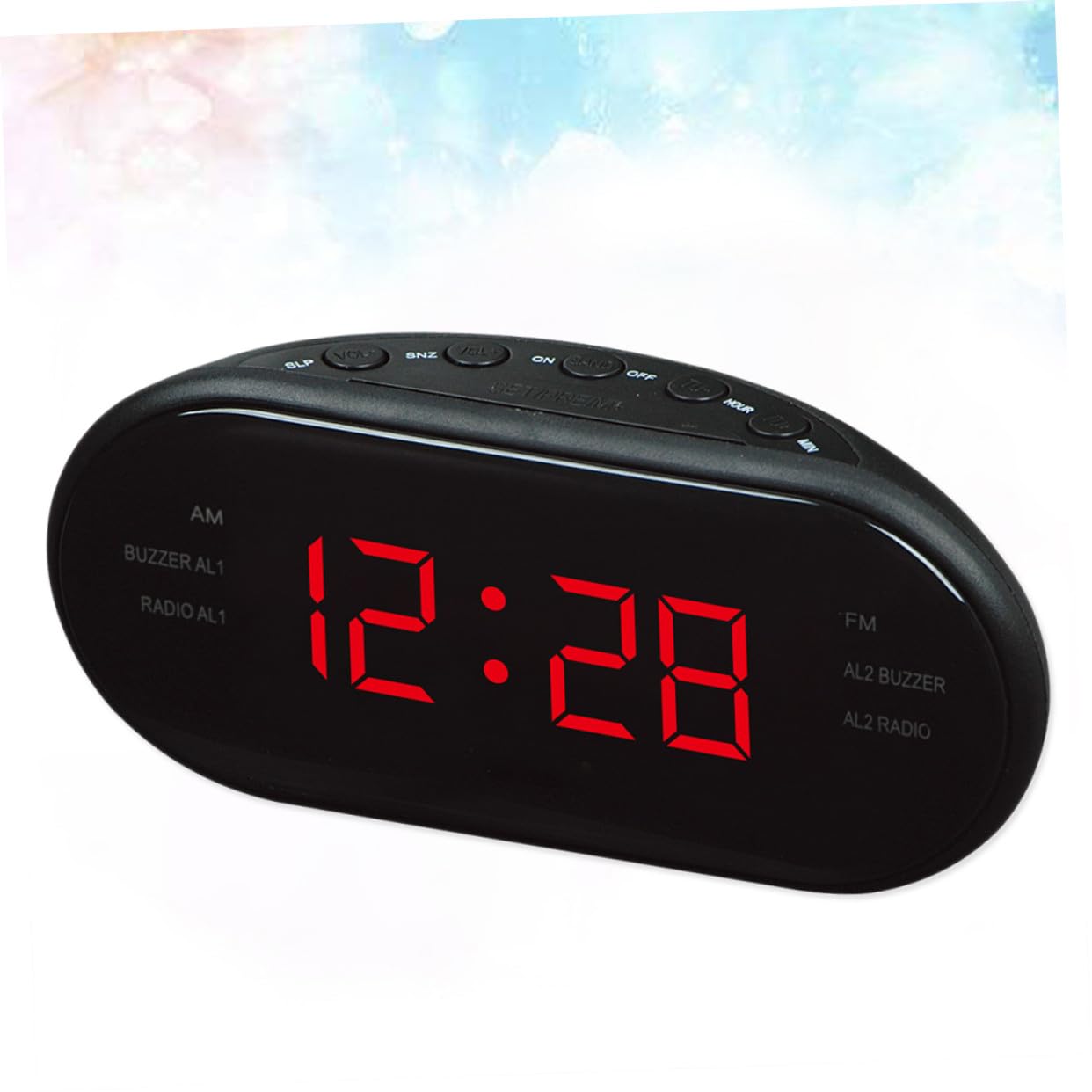 NOLITOY Radio Reloj Despertador Digital Rojo con Doble Alarma y FM | Plástico, Diseño Compacto para Mesita, Formato Electrónico con Pantalla Curvada y Repetición