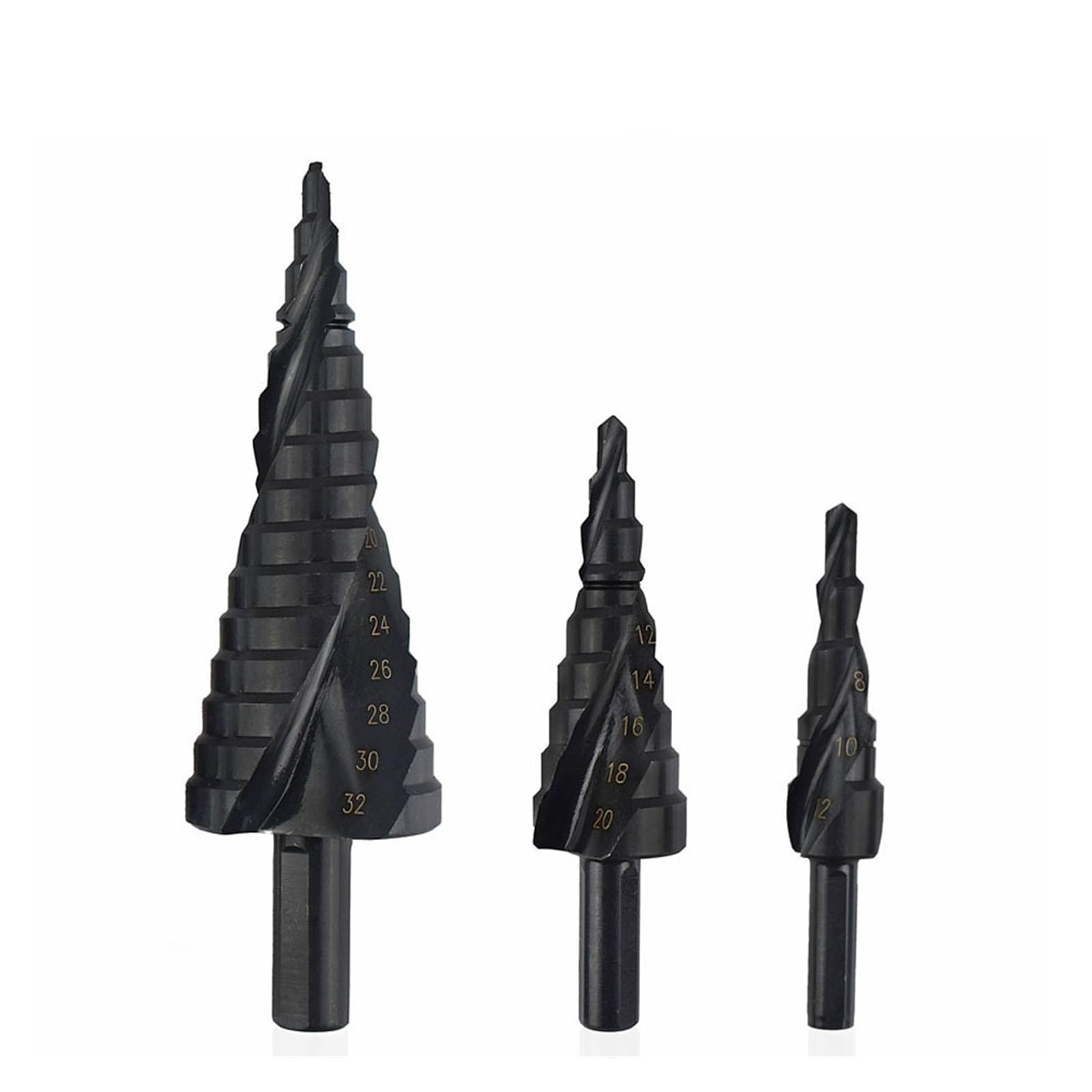 Juego De Brocas Escalonadas HSS, Espiral De Acero De Alta Velocidad Con Nitrógeno for Vástago Triangular, Herramientas De Carpintería Con Agujero Cónico De Metal, 3 Uds.