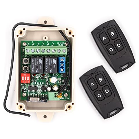 Solidremote 12V - 24V Secure Wireless RF Remote Control Relay Switch Universal 2-Channel Receiver with 2 Transmitters for Garage Door Openers, LED Lights etc (KIT-1) Cover