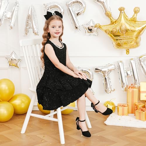 Image of Girls Heels Dress Shoes Flower Girl Pumps with Cute Bow Closed Toe | Princess Shoes,High Heels,Chunky Heel,Adjustable Buckles,Toddler,Little Girl,Big Kid,Wedding,Birthday Party,Formal,Pageant