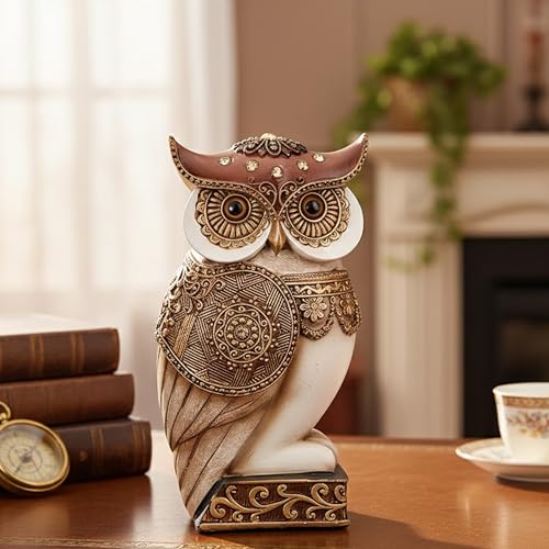 Xintim Statue de Chouette Décorative en Or Antique, Figurine de Hibou Moderne pour Salon, Bureau et Bibliothèque, Sculpture Élégante, Idée Cadeau Anniversaire pour...