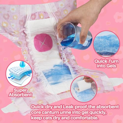 Image of Pet Soft Disposable Cat Diapers - Diaper for Female & Male Cats, Puppy Doggie Diapers for Female Dogs with Adjustable Foam Tail Hole, Medium (24Pcs, PK Flowers)