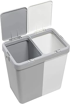 Motek 80 Litre Dokunmatik Çamaşır Sepeti - İki Bölmeli Dekoratif Çamaşır Sepeti - Gri Beyaz - 55x35x58.5 cm