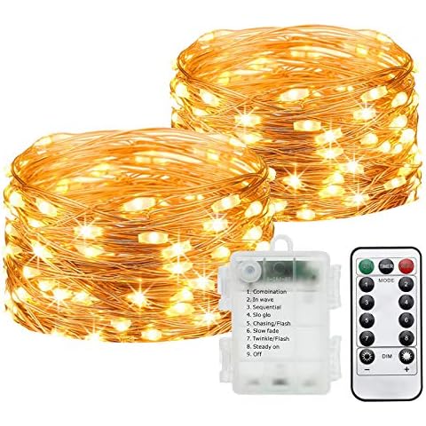 JAMIEWIN 2 Pack Battery Operated Twinkle String Lights 50 LEDs Christmas Fairy Lights 16.5FT 8 Modes String Lights for Party Xmas Decorations Outdoor Indoor Cover