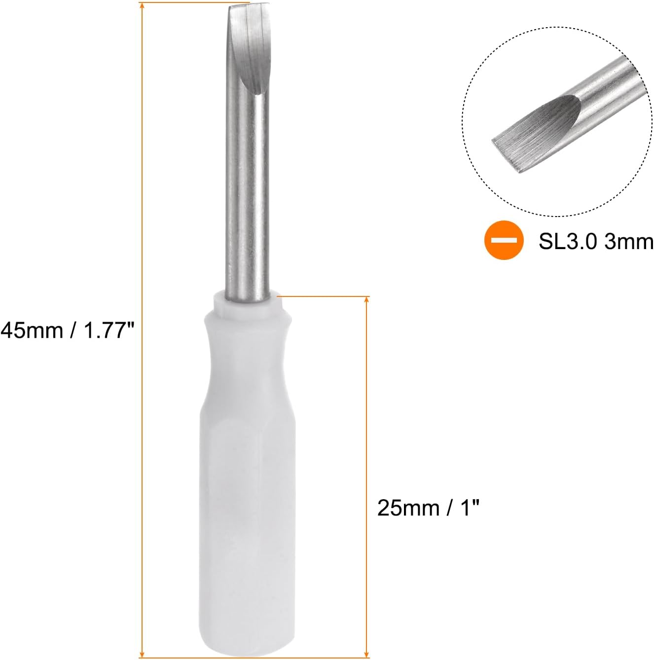 HARFINGTON 2Pcs SL3.0 Mini Slotted Screwdriver 3mm Magnetic Flat Head 45mm Length for Small Appliances Repairs, White