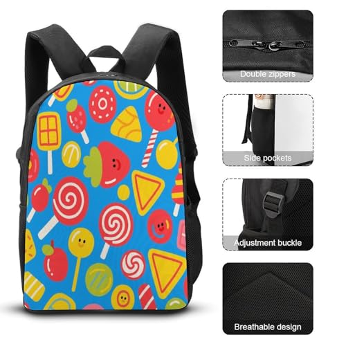 Printed Backpack With Lunch Pack Storage Box Case Candy Blast 3pcs Lightweight Travel Backpack3