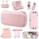 OLDZHU Pink Travel Carrying Case Accessories Kit Compatible with Nintendo Switch OLED 2021,10 in 1 Protection Kits with Hard Protective Cover,Glass Screen Protector,Adjustable Stand,Thumb Grip Caps