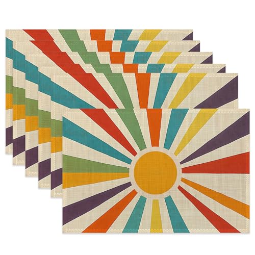 Table Placemats Set of 6,Boho Sun Shine Cloth Placemats,Vintage Colorful