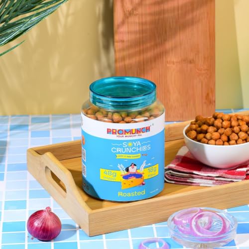 Image of PROMUNCH Roasted Soya Crunchies, Cheese & Onion Flavour 270g Jar, Gluten Free High Protein Snack, Roasted Not Fried, Plant Based Munching for Work, Travel and Post Workout