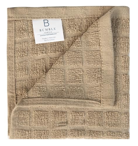 Image of Bumble Dish Cloths (8 Pack) | 12 inch x 12 inch | 100% Cotton Kitchen Towels | 406 GSM | Soft, Highly Absorbent & Durable Dish Towels for Kitchen | Tan