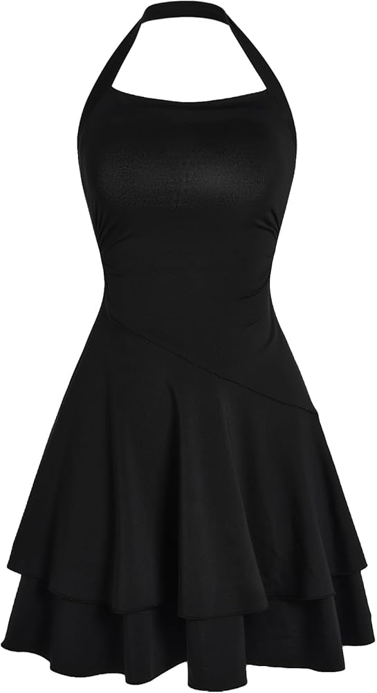 Amazon.com: Milumia Girl's Summer Backless Halter Short Dress Sleeveless Tiered  Layered Mini Dresses Black 9Y: Clothing, Shoes & Jewelry