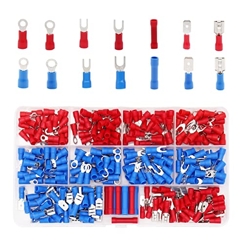 Electrical Connectors, 330Pcs Insulated Wire Terminals Lug Set Crimp Cable Connection Mixed Ring Spade Butt Quick Disconnect Assortment Kit For Home, Automotive, Workshop Wiring And More #TOP3