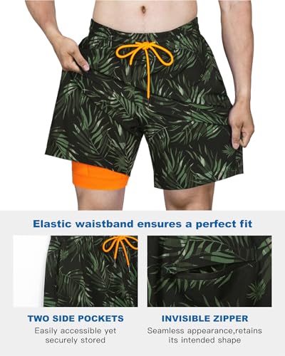 Image of SURF CUZ Mens Swim Trunks with Compression Liner Swim Shorts 7 inch Swimming Trunks Stretch 7 Inch Swim Suits Quick Dry