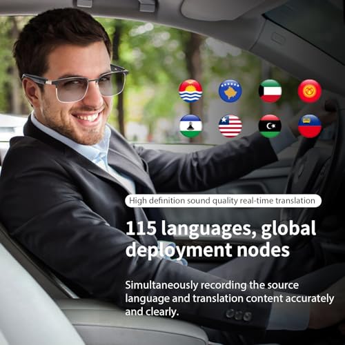 Image of AI Translation Smart Glasses for Men Women, Bluetooth Audio Sunglasses with Photochromic Lenses, Voice Assistant, Open Ear Lighweight Eyeware, Real-Time Translation, Supports 160+ Languages (Silver)