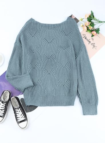 Image of Dokotoo Womens Sweaters 2026 Crewneck Cute Elegant Soft Long Sleeve Hollow Cable Knit Pullover Tops
