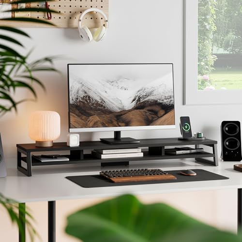 Image of Fenge Dual Monitor Stand for Desk, 42.5in Large Monitor Riser for 2 Monitors, 2 Tier Computer Office Desk Top Shelf, Desktop Storage Stand for Laptop, PC, Computer, Printer