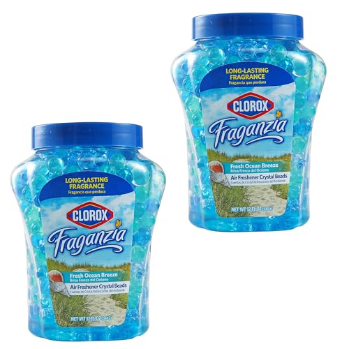 Clorox Fraganzia Crystal Beads Air Freshener Long Lasting Room Deodorizer and Odor Eliminator Gel Beads to Freshen Home Car or Office Fresh Ocean Breeze Scent 12 Fl Oz - 2 Pack
