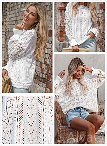 Alvaq Pullover Sweaters For Women Juniors Plus Size Lace Crochet Winter Long Sleeve Knit Jumper Tops White 1X #TOP3