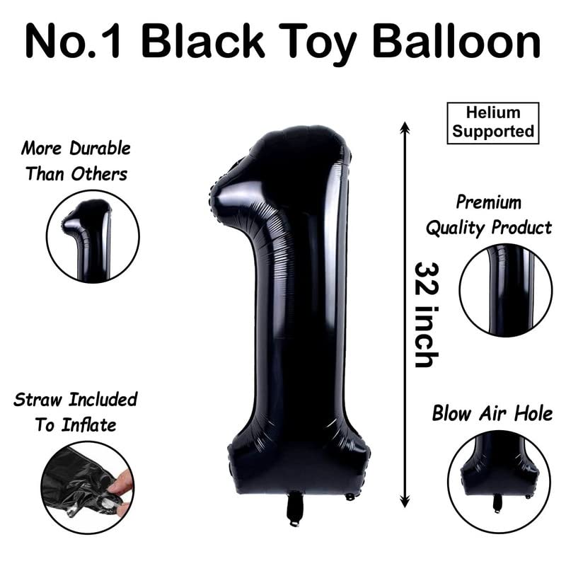 Image of Black 32 Inches Numbers 1 Shape Large Big Foil Helium Balloons For Party Decorations In Happy Birthday Anniversary Office Items Materials Set Pack,1 Piece