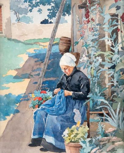Dibujo en lienzo de costura en el jardín para reducir el estrés en casa