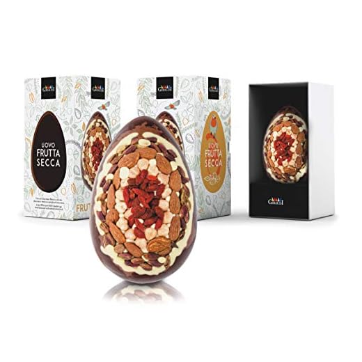 Huevo de Pascua Artesanal "Maya", Chocolate Blanco, con Leche y Negro, con Frutas Secas y Bayas de Goji - 300 Gramos