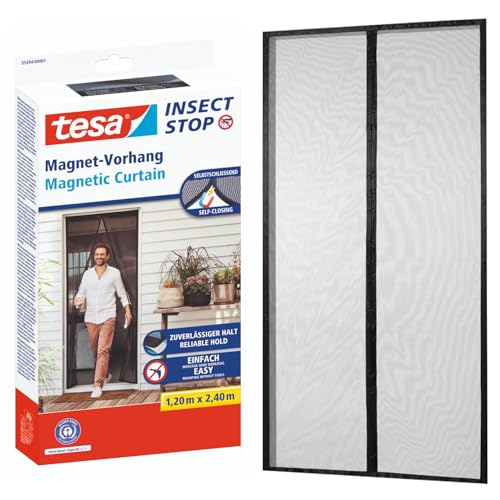 tesa Magnetvorhang XL selbstschließend - Insektenschutzvorhang mit Magneten für Balkon- und Terrassentüren - zur einfachen Montage ohne Bohren - 2,4 m x 1,2 m
