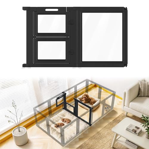 Image of FXW AuraSpace Acrylic Indoor Whelping Box Add-On Panel Set, 24 Inch, 2 Panels, Includes 1 Split Gate + 1 Panel Only, for Newborn Puppies, Black