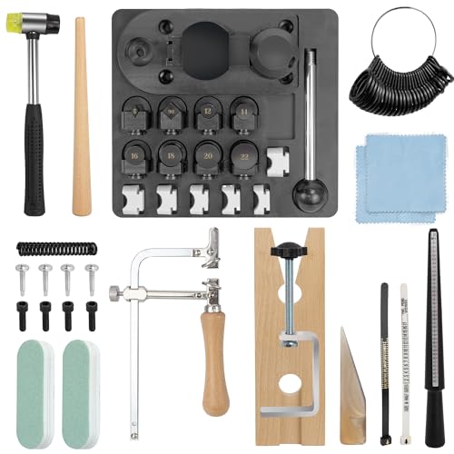 Accessori versatili: questo kit di produzione di anelli per cucchiai include uno strumento per misurare le dimensioni dell'anello, una sega da taglio in metallo, un martello in gomma e un panno per lucidare, che lo rende un ottimo aiuto per la produzione di gioielli piegati ad anello