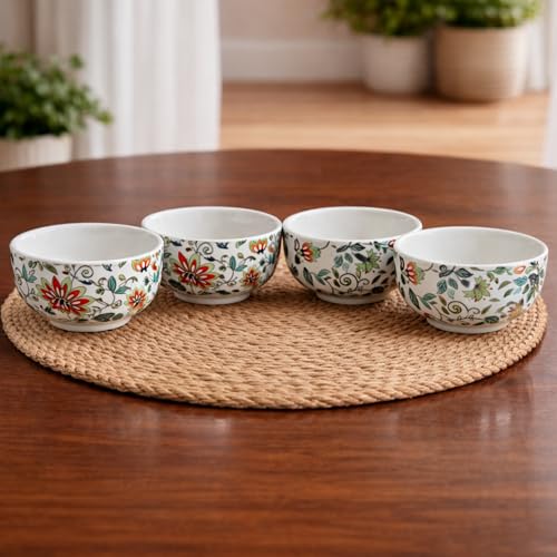 Image of Niyara Stoneware Handmade Ceramic Stylish Premium Serving Bowls /Salad Tray Microwave Dishwasher Safe (Heritage Floral Small Bowls)