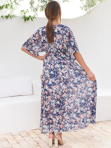 Image of ANRABESS Womens 1 /2 Sleeve Beach Wedding Guest Maxi Dresses 2026 Summer Wrap V Neck Boho Floral Flowy Slit Long Dresses
