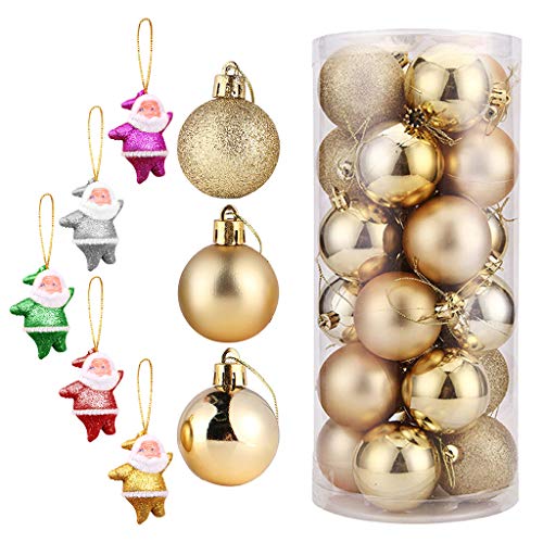 AMhomely Christmas Decorations Sale, 24Pcs Christmas Balls Party Xmas Tree Decorations Hanging Ornament 3cm + 5PC Santa Merry Christmas Decorative Xmas Decor Ornaments Party Decor Gift