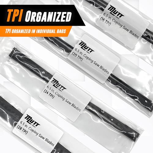 Mutt Tools Premium 6-1/2 inch Coping Saw Blades for Woodworking - Professional Grade Carbon Steel Replacement Blades - 16 Pack Set - Prec...