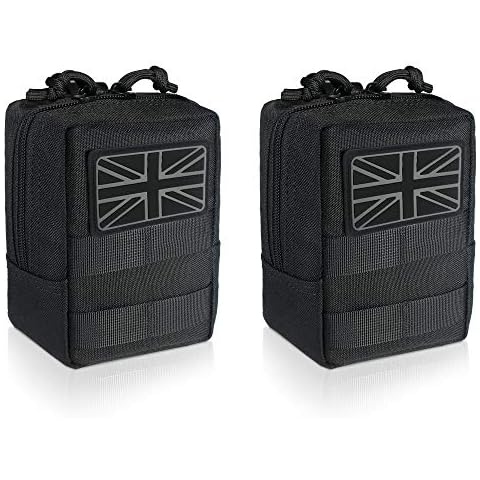 WYNEX 2 Pack Molle Pouches, Tactical EDC Utility Pouch Compact Water-Resistant, Organize Small Gear Gadget for Military Backpack Include UK Flag Patch Cover