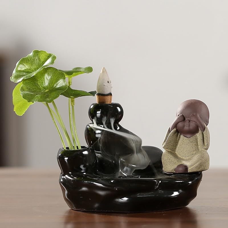 Portaincenso Bruciatore di incenso in Ceramica di riflusso del Piccolo Monaco Bruciatore di Legno di Sandalo Arredamento Creativo for la casa Bruciatore di Incenso(B)