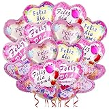 24Pcs Happy Mother's Day Balloons - Feliz Día Mamá Heart Balloons, 12pcs 18'' & 12pcs 10'' Spanish Mother's Day Foil Balloons for Mother's Day Party Birthday Decorations