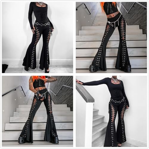 Women’s High Waist Rave Mesh Sheer Pants Flared Bell Bottom Pants for Rave Festival Dance Clubwear4