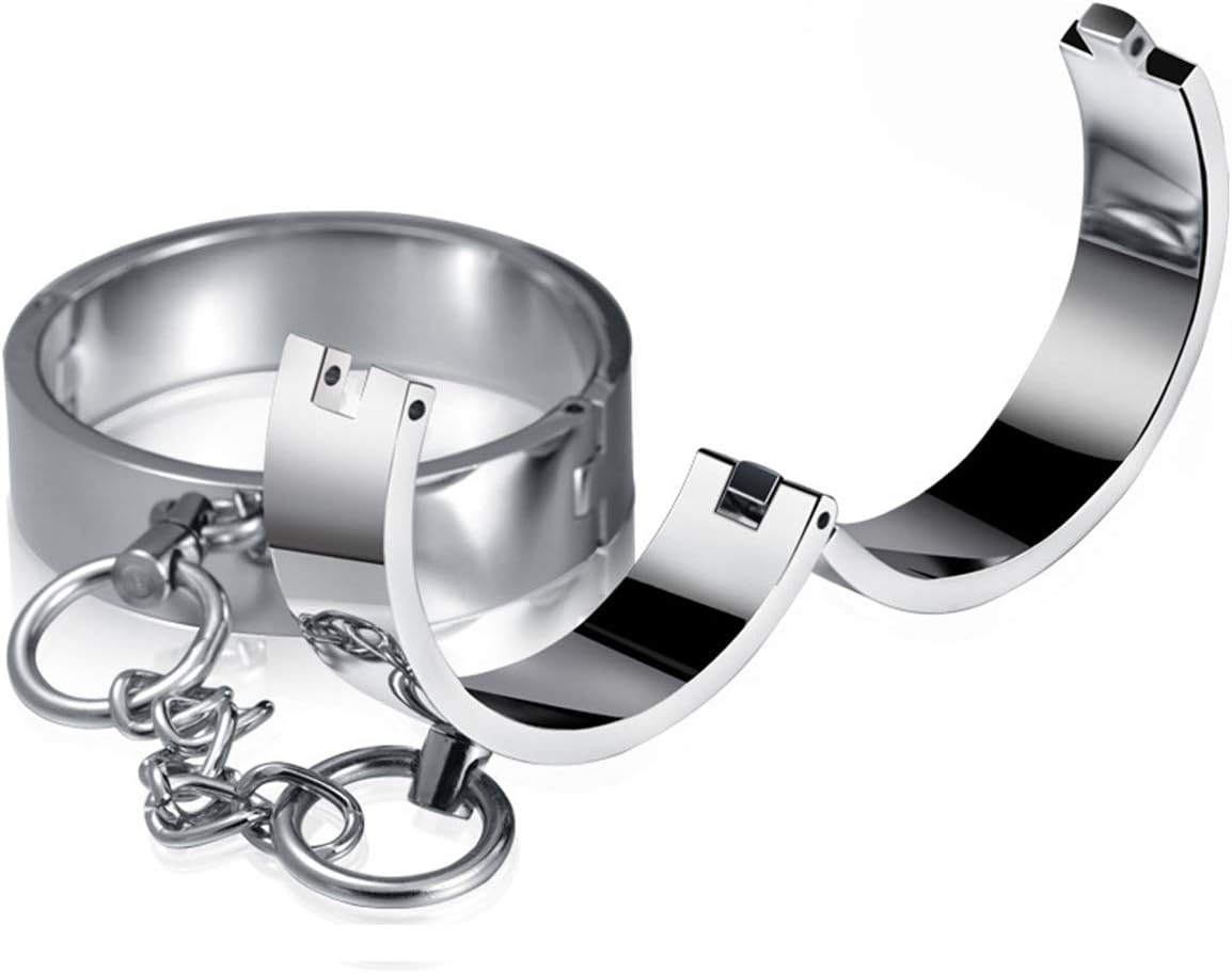 Fetish Bondage Handcuffs for SM BDSM Games, Metal Handcuffs for Couple Flirting, Bed Restraints Sex Toys Adult Game (Diameter:3.34 inch/8.5 cm, with Connecting Chain)