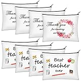 8Pcs Teacher Appreciation Gifts, Teacher Gifts Makeup Bag Canvas Cosmetic bag Teacher Survival Kit Best Teacher Ever Pencil Pouch Teacher Gift for Women Preschool Nursery Preschool High School