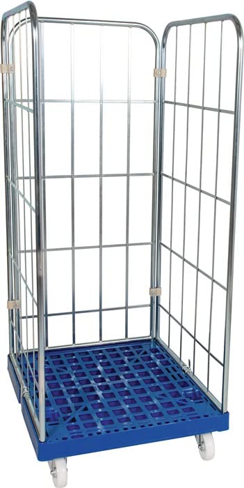 Skrzynka na kółkach z 2 bocznymi i 1 ścianką tylną, nośność 500 kg, szer. x gł. x wys. 720 x 810 x 1640 mm, płyta podłogowa z HDPE, RAL 6024 zielony drogowy