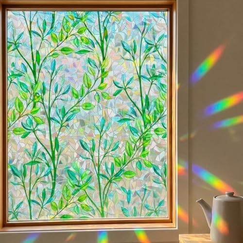 Stained Glass Privacy Window Film 3D Prism Green...