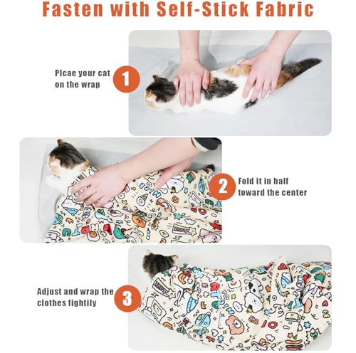 Image of 35.5'' Cat Grooming Wrap with Nails Clipper | Self-Adhesive, Anti-Escape Calming Swaddle, Soft Fabric, Comfortable & Reusable, For Cutting Nails, Ear Cleaning, Medication