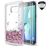 Galaxy S6 Edge Plus Glitter Case with 3D Pet Screen Protector [2 Pack], LeYi Bling Shiny Girls Women Moving Quicksand Liquid Protective Phone Case Cover for Samsung S6 Edge+ ZX Rose Gold