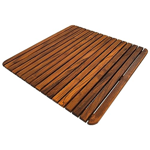 Nordic Style Premium Teak Shower and Bath Mat for Indoor and Outdoor Use - Non-Slip Wooden Platform for Spa, Sauna, Pool, Hot Tub - Flooring Decor and Protector (24\" x 24\", Oiled Finish)