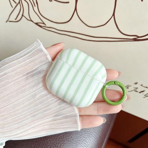 Image of MINSCOSE for AirPods 4 Case,Cute Striped Aesthetic Pattern Design with Girly Keychain Ring,Soft TPU Protective Shockproof Cover with Cleaner Kit for Girls Women for Airpods 4-Green