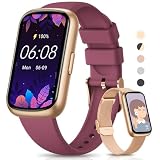 Fitness Trackers,Smart Watches for Men Women with 24/7 Heart Rate/Sleep Monitor, Fitness Watch with IP68 Waterproof, Health Activity Trackers for Android and iPhone Burgundy-Gold