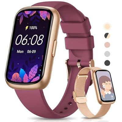 Fitness Trackers,Smart Watches for Men Women with 24/7 Heart Rate/Sleep Monitor, Fitness Watch with IP68 Waterproof, Health Activity Trackers for Android and iPhone Burgundy-Gold