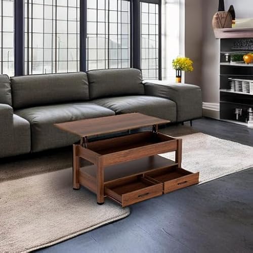 image for Rolanstar Coffee Table, Lift Top Coffee Table with Drawers and Hidden 